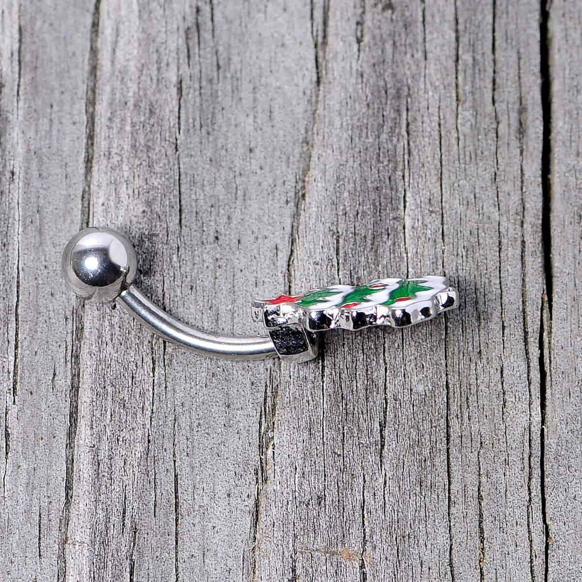 Winter Holiday Womens 14G 316L Stainless Steel Navel Ring Piercing Christmas Merry Christmas Tree Belly Button Ring - 我的商店我的商店我的商店